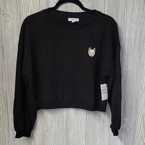 BP Black Jindo Cropped Sweater with Embroidered Dog Patch Womens Small NWT